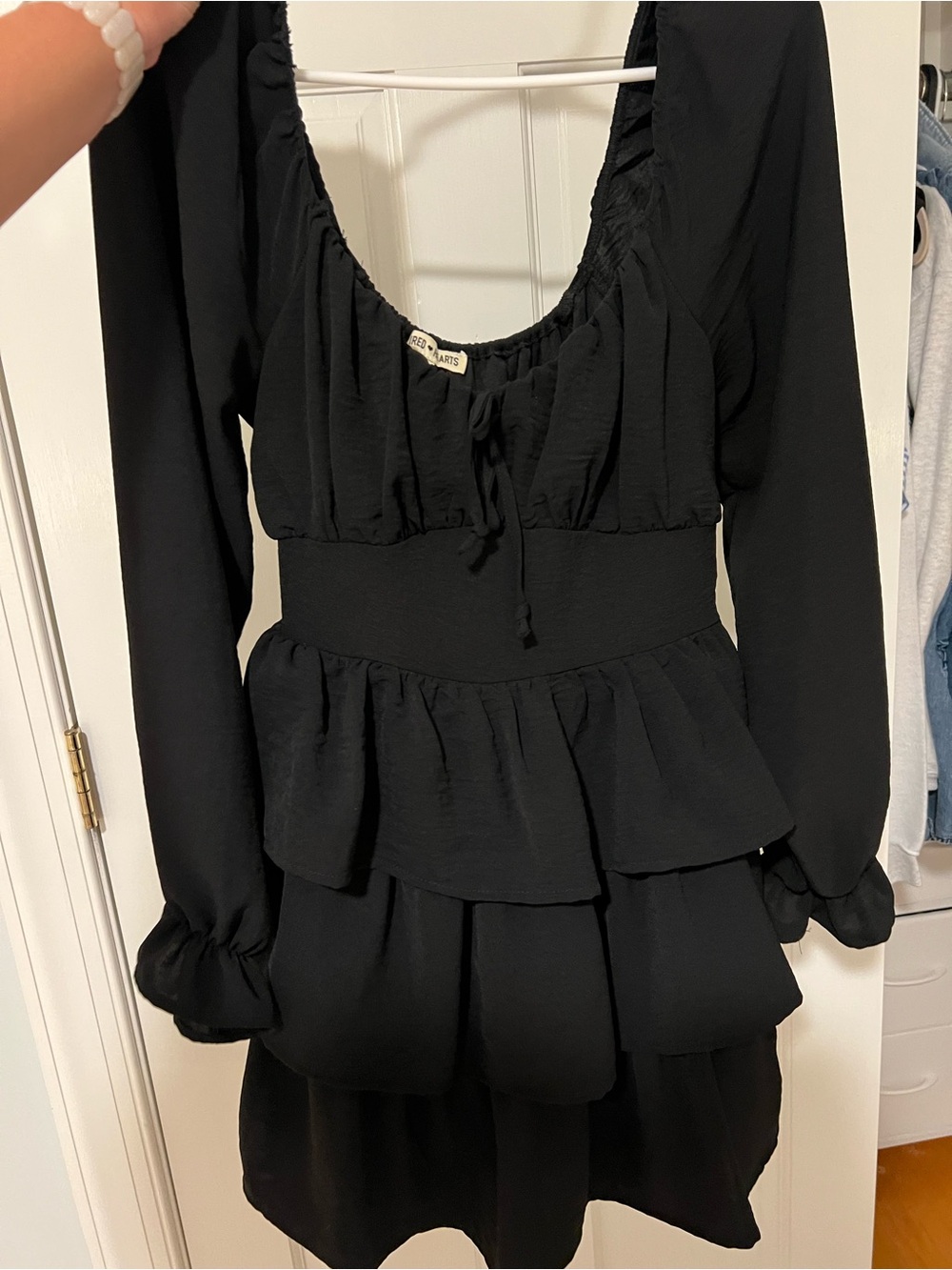 Black Long-Sleeve Tiered Peplum Women's Top